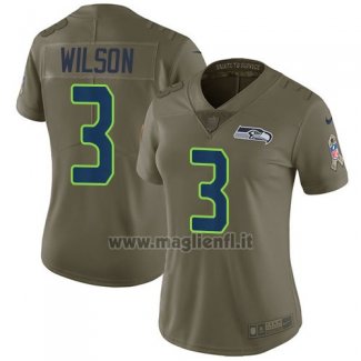 Maglia NFL Limited Donna Seattle Seahawks 3 Russell Wilson Verde Stitched 2017 Salute To Service